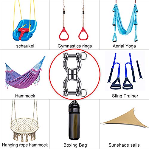 SELEWARE Silent Bearing Swing Swivel, 360° Rotational Device Hanging Accessory with Removeable Buckle for Tree Swing, Hammock Chair, Climbing Rope, Yoga, Kids Swing Swivel 1201LB Capacity - color: Swivel - Style B