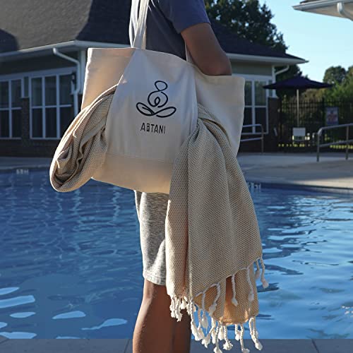 ATANI 69x35 in Oversized Turkish Beach Towel Set with Tote Bag – Quick-Dry 100% Turkish Cotton Peshtemal, Sand-Resistant, Lightweight for Shower, Travel, Pool, Yoga (Yellow) - color: Yellow + Bag, size: 35 inc x 69 inc