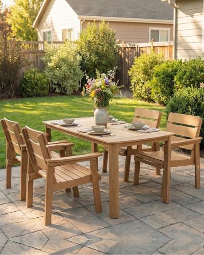 Outdoor Patio Dining Chair Set of 2, All-Weather Patio Chairs with Armrests, Ergonomic Design, Ideal for Garden, Poolside, Backyard, Deck, Teak - color: Teak, size: 2 Chairs