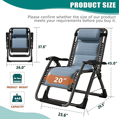 DoCred Zero Gravity Chair, Lawn Recliner, Reclining Patio Lounger Chair, Folding Portable Chaise with Detachable Headrest and Cup Holder - color: Cool Blue, style: Zero Gravity Chair