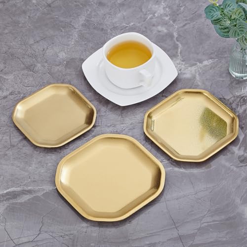 SANQIAHOME 4.7x4.7 inch square Appetizer Plates,thick stainless steel Dinner Plates, Pasta Dessert Plates for Sushi, Fruit oven/Dishwasher Safe, Set of 4,Gold - color: Gold, size: 4.7x4.7 in