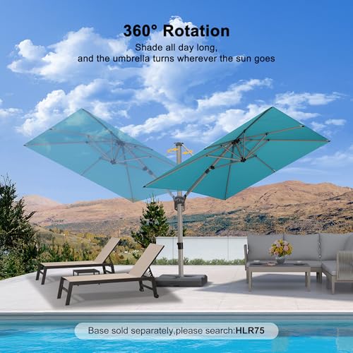 PURPLE LEAF 8’ X 8‘ Patio Umbrella Outdoor Cantilever Umbrella, Aluminum Offset Umbrella with Champagne Frame and 360° Rotation for Pool Deck Garden, Turquoise Blue - color: Turquoise Blue, size: 8' x 8'
