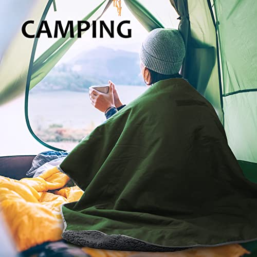 Tirrinia Large Waterproof Outdoor Blanket, Soft Warm Windproof Stadium Blanket with Sherpa Fleece and Foldable for Outdoor Sport, Baseball, Football, Beach, Concerts, Car - color: Green, size: 51”x 59”