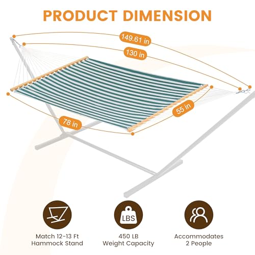 Lazy Daze Hammocks Quick Dry Hammock with Spreader Bar Textliene Fabric Double 2 Person Hammock with Chains Outdoor Patio Poolside Backyard Beach 450 lbs Capacity, Green Stripes - color: Green Stripes