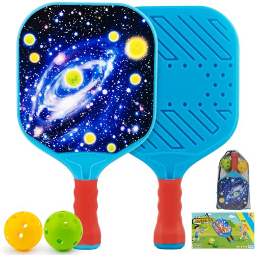 Outdoor Toys for Kids Pickleball Paddles - Outside Beach Yard Games Toy for Kid Ages 4-5-6-7-8-12 Year Old Boys & Girls Gifts, Balls Set of 2, Lightweight & Durable Grip for Small Hands, Beginner - color: YellowBlue