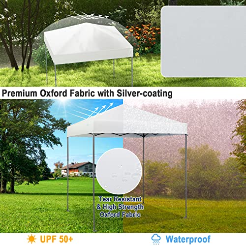 Tangkula 6.6x6.6 Ft Pop Up Canopy, 1 Person Instant Setup Portable Canopy Tent with Center Lock, UPF 50+ Sun Protection, 8 Stakes, 4 Ropes, Carrying Bag - color: White, size: 6.6x6.6FT
