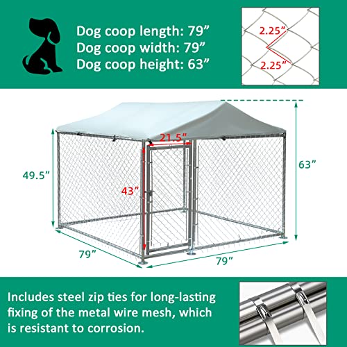VIVIJASON Outdoor Large Dog Kennel Heavy Duty Fence Dog Cage with Galvanized Chain Link, Outside Pen Playpen Dog Run House with UV & Waterproof Cover and Secure Lock for Backyard (6.5'Lx6.5'Wx5.2'H) - color: 6.5'Lx6.5'Wx5.2'H