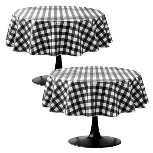 Nasitos 2 Pack Checkered Round Tablecloth 60 Inch-Waterproof Oil & Spill Proof Washable Wipeable Table Cloth, Black and White Plastic Table Cover Flannel Backed for Dining, Party, Outdoor, Picnic - color: Black and White, size: 60 Inch (Round)