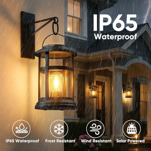 Solar Lanterns Outdoor Waterproof: 2 Pack Hanging Solar Lights for Outside Patio Porch Garden Tabletop Decor - Bright LED Warm White Solar Powered Lighting - Unique Gardening Gifts for Mom - size: 2 Pack