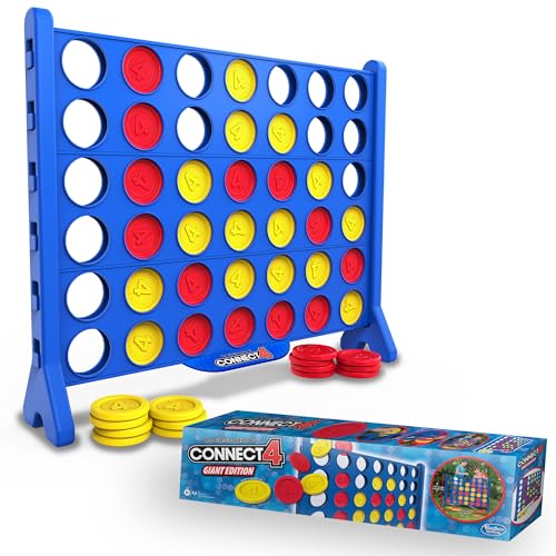 Connect 4 Giant Edition Game - 4-Foot Jumbo Classic Four-in-a-Row Family Fun - Indoor & Outdoor Strategy Board Games for Adults & Kids - 42-Count Colorful Discs - Quick Assembly & Slide Release Reset