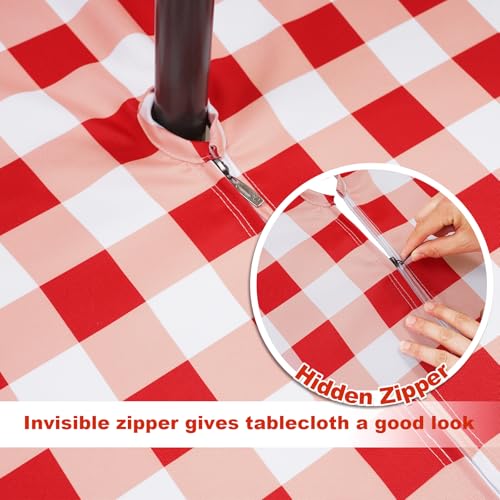 SquarePie Round Outdoor Tablecloth with Umbrella Hole - 70 Inch Water Resistant & Spillproof Table Cloth,Zipped Patio Picnic Table Cover for Camping/Picnic/BBQs/Backyard,Red Checkered - color: Red Checkered, size: 70" (Round)