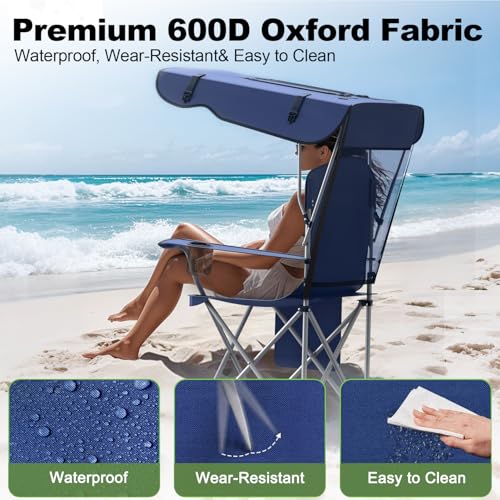 VTOY Portable Camping Chair with Canopy - Folding Chair with Canopy, Durable 600D Oxford Canopy Chair for Camping, Beach, Picnics, Fishing & Sports - color: 2pack Navy Blue
