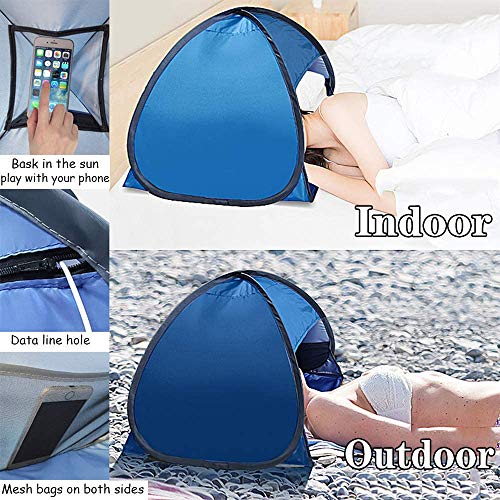 Beach Sun Shelters,Instant Sun Shade Canopy Head PopUp Canopy Automatic Shade Tent for Camping Fishing Hiking Picnic Portable Sun Shelter Windproof Waterproof with Mobile Phone Stand - color: Blue-Waterproof