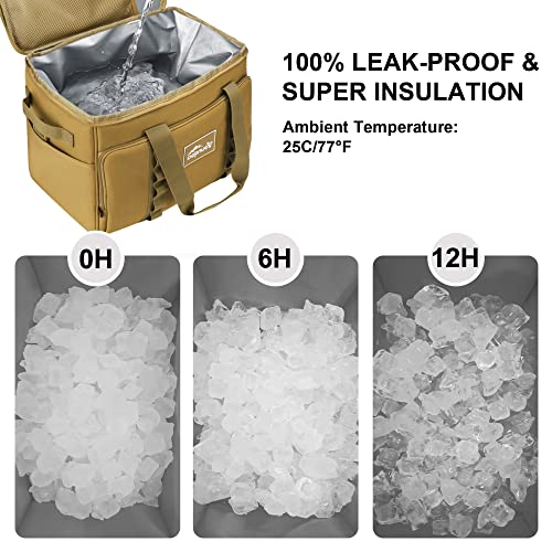 Cooler Bag 48-Can Insulated Leakproof Soft Cooler Large Collapsible Portable Travel Cooler Bags 32L for Picnic, Waterproof Soft Ice Chest for Camping, Beach, Fishing, Outdoor - 32 Quart - color: Brown