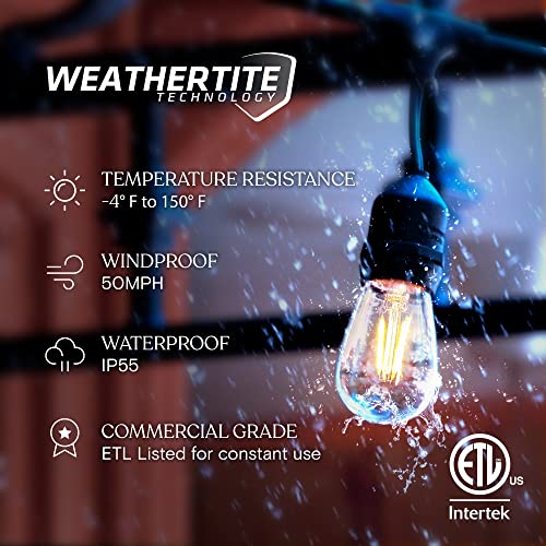 Brightech Ambience Pro - Waterproof LED Outdoor String Lights - Hanging, Dimmable 2W Vintage Edison Bulbs - 48 Ft Commercial Grade Patio Lights Create Cafe Ambience In Your Backyard - style: 48 Foot - Soft White (2700K)