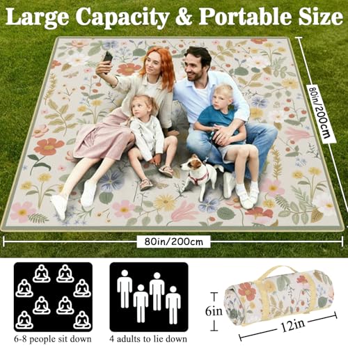 Picnic Blankets Waterproof Foldable Extra Large,80"x 80" Outdoor Beach Blanket Sandproof,3-Layer Lightweight Handy Mat Tote Picnic Camping Rugs for Outside Your Rv (Boho Strawberry Floral) - color: Picnic Blankets 11