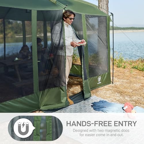 EVER ADVANCED Magnetic Screen House Room 11x9ft, Hands-Free Entry,Screenhouse with Sun Protection for Camping&Picnic, 11x9ftCamping Tent Canopy Shelter with Mesh, Green - color: Green