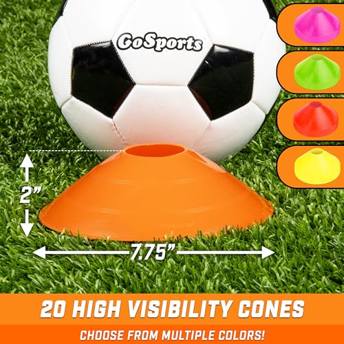 GoSports Premium Sports Cones for Agility Training and Drills - 20 Pack with Tote - Orange, Green, Pink, Yellow, or Red - color: Orange