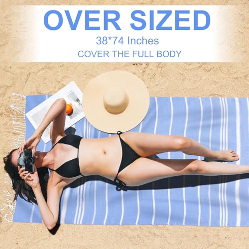 Genovega 6 Packs Oversized Turkish Beach Bath Towel Set Bulk 74"x38" Extra Large Sand Free Quick Dry Swim Camping Pool Clearance Towels Travel Blanket Adult Essentials Royal Blue Stripe - color: Multi Stripe Eight