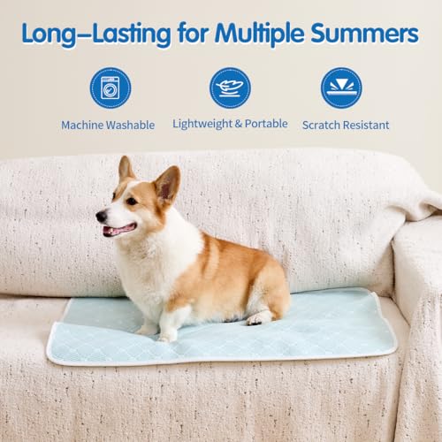 Dog Cooling Mat - Instant 6-12°F Drop, Cooling Mat for Pets Q-MAX >0.5 & Machine Washable, Anti-Slip Bottom, Cool Relief Bed for Dogs & Cats Light Blue 28" x 22" - color: Light Blue, size: M (28" x 22")