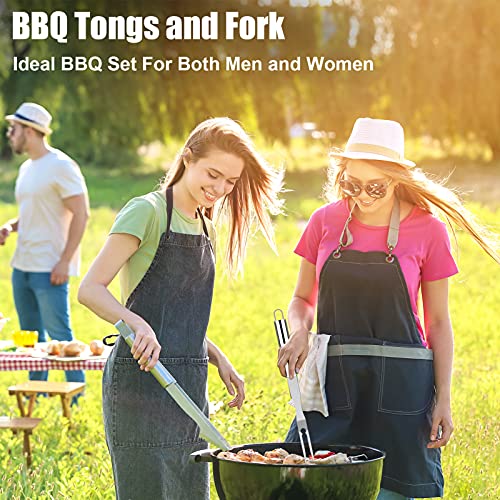 ROMANTICIST 27pcs Heavy Duty Grilling Gifts for Men Dad Fathers Day, Extra Thick BBQ Accessories Tools Set, Stainless Steel Grill Utensils Kit with Meat Claws, Canvas Bag for Outdoor Camping Silver - color: Silver