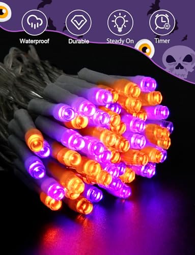 Cshare Halloween String Lights Battery Operated With Timer, Orange and Purple Outdoor 9.8ft 30LED, Decorations for Party Yard Pathway Indoor Outdoor - color: Orange & Purple