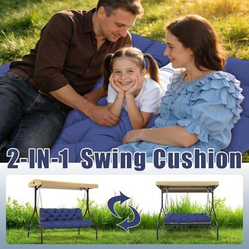 Porch Swing Cushions 2 Seater Thick 5in Outdoor Swing Cushions 40x40 inch Waterproof Porch Swing Cushion Replacement Patio Swing Cushions for Outdoor Furniture Bench (Navy Blue-40x40 inch) - color: Navy Blue, size: 40x40x5inch
