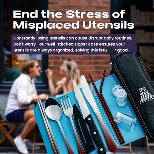 Taplord Portable Travel Silverware Set With Case - Includes 10 Pcs of Utensils, Stainless Steel Flatware For Camping, Easy to Travel, Lightweight (Red Two Tune) - color: Gradient Red, size: 10 Pieces
