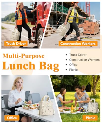 Insulated Lunch Bag for Men & Women, Double Leakproof Lunch Box Soft Cooler Tote with 5 Pockets, 600D Oxford, EVA Lining, Adjustable Strap for Work, Picnic- Corduroy Cue Strawberry - color: Corduroy Strawberry, size: Double