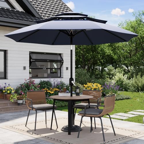 Garvee 10Ft 3-Tier Patio Umbrella, Outdoor Table Umbrella with Vents, Easy Crank and Push Button Tilt, Market Umbrella with 8 Sturdy Ribs for Pool, Deck, Yard, Garden -Navy Blue - color: Navy Blue, size: 10FT