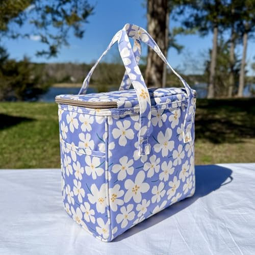 Kwang Min Floral Insulated Lunch Bag for Women,Reusable Lunch Box,Large Cooler for Office,Picnic Outdoors,Premium Quality Waterproof Fabric,Ideal Gift for Outdoors and work (Purple Cosmo) - color: Purple Cosmo