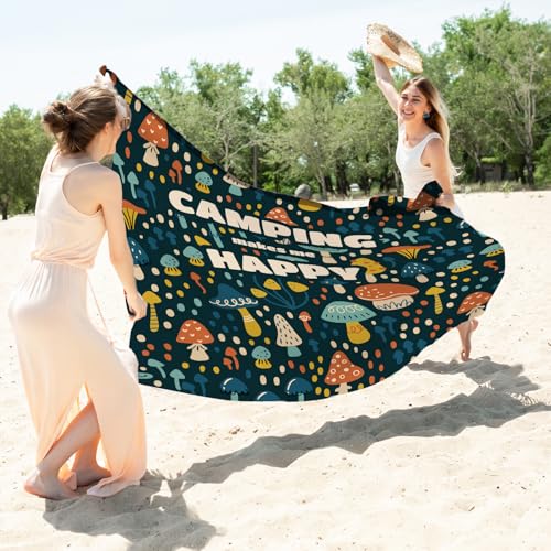 Camping Mushroom Pocket Picnic Blankets, Camp Fall Mini Beach Camping Blanket Waterproof Sandproof, Rustic RV Outdoor Picnic Blanket Mat Gifts for Camper Campsite Travel Hiking 55x60in - color: Mushroom