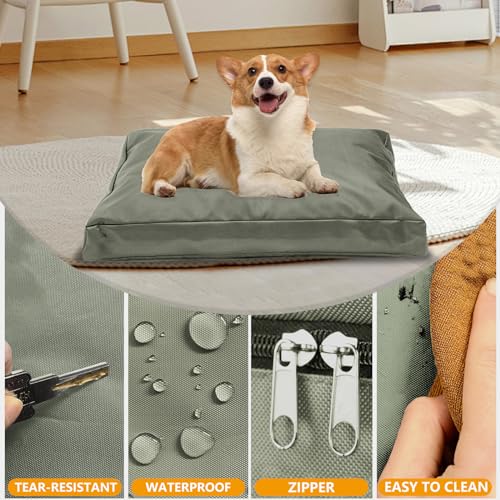 Replacement Dog Bed Cover,Heavy Duty Waterproof Removable 36" L x 27" W x 4" H Reusable Dog Bed Covers with Zipper.Grey Green,Cover Only - color: Grey Green, size: 36" L x 27" W x 4" H