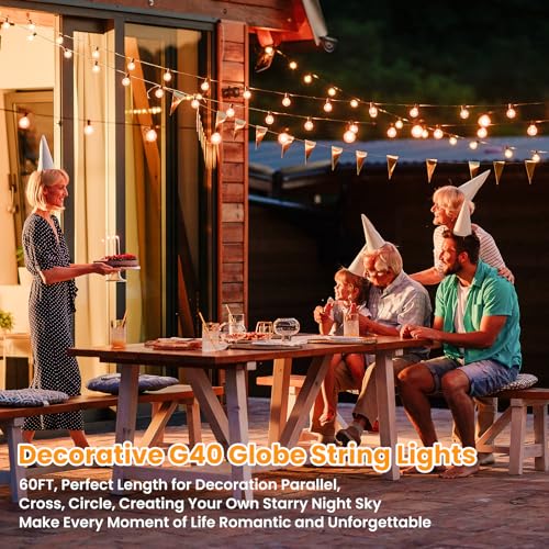 Bosceos 60FT Outdoor G40 LED Globe String Lights Dimmable Waterproof Shatterproof Light Strings with 30 Bulbs Connectable Commercial Hanging Lights for Christmas Patio House Backyard Balcony Party - color: Black, size: 60FT-Warm White