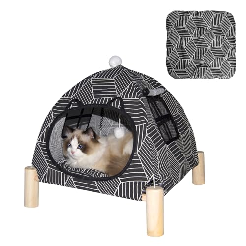 Pozico Portable Cat Tent Bed – Foldable Indoor Tent Bed for Cats & Small Dogs, Washable Cushion, Cozy Hideaway for Kittens & Cats, Easy Assembly & Travel - color: Black Diamond Tent