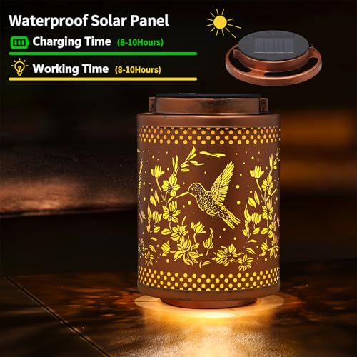 Hummingbird Solar Lanterns Garden Decor Birthday Gifts for Women Mon Grandma Metal Hanging Solar Lights Waterproof Outdoor Decoration for Outside LED Lanterns for Yard Patio Lawn Pathway Landscape - style: Hummingbird