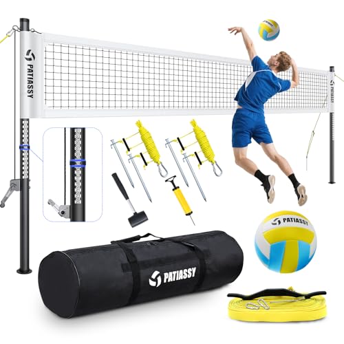 Professional Heavy Duty Volleyball Net Set for Backyard & Beach, Outdoor Net System with Steel Anti-Sag Winch, 32FT Reinforced Net, Height Adjustable Rust-Resistant Aluminum Poles, Portable Carry Bag - color: B-White