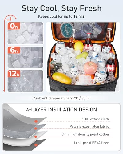 TOURIT Soft Sided Cooler Bag Insulated 30/48/60 Cans, Large Collapsible & Leakproof Ice Chest for Picnic, Beach, Camping, Travel - color: Black, size: 60Can 40L