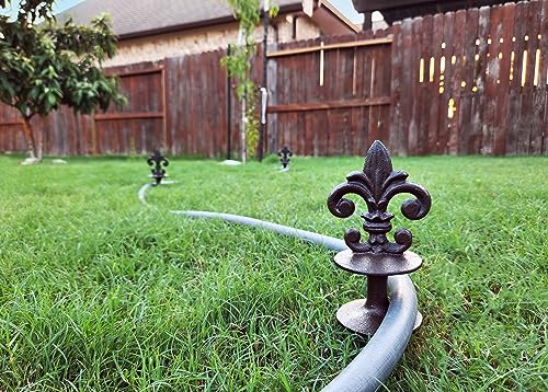 Lulu Decor, Antique Black Cast Iron Garden Fleur de lis Hose Guides, Set of 3. Strong and Decorative Hose Guide that Protects Your Plants and Provides Elegance to Your Garden
