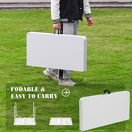 Allpop 34'' Square Folding Card Table, Fold-in-Half Portable Plastic Dining Table with Carry Handle & 2 Heights for Picnic Party Commercial Events, White - color: White, size: 34 Inch