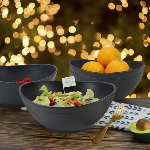 Wrova 65oz Large Salad Bowls Black - Wheat Straw Salad bowls Set of 4 - Unbreakable Salad Bowls Dishware & Microwave Safe - BPA Free Bowls for kitchen,camping - color: Black, size: 4 Pack