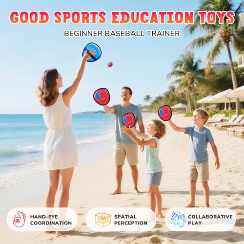 JoyCat Toss and Catch Ball Game, 2 Adult & 2 Kids Paddles Sticky Ball Set, Family Outdoor Catch Game for Beach, Backyard & Pool, Birthday Gifts for Boys Girls Ages 3+ - style: 2 Kid Paddles 2 Adult Paddles