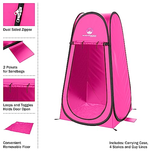 Wakeman Pop Up Changing Tent, 3.3 x 3.3 x 6.2ft, Camping Shower Tent for Portable Toilet Stall or Dressing Room with Carry Bag for Camping, Beach, or Tailgate, Polyester - color: Pink