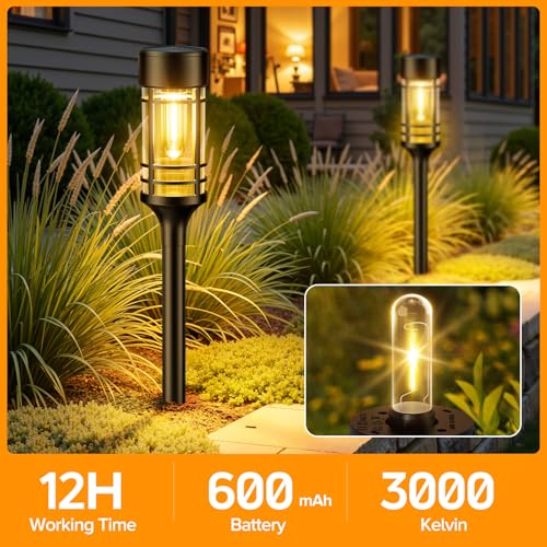 LETMY 12 Pack Solar Pathway Lights Outdoor, Solar Lights Outdoor Waterproof IP65, Bright Solar Garden Lights Outdoor, Auto On/Off Outdoor Solar Lights for Yard Walkway Driveway Landscape Garden Decor - color: Black, size: 12 PACK
