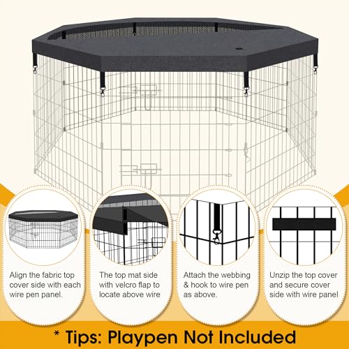 Dog Pet Playpen 8 Panel 24 Inch Top Cover for Small Medium Pets Indoor Outdoor (Only Cover,Playpen Not Included)(Black Top Cover) - style: Top cover Black