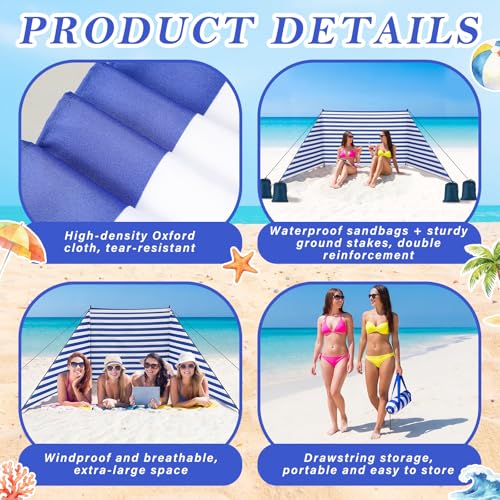 Tigeen 15 x 4.6 ft Beach Wind Screen Set Wind Blocker Sunbathing Privacy Screen Stripe with with 2 Metal Pole Ground Stake Carry Bag Portable Beach Windscreen for Summer Sand Outdoor Protection Sport