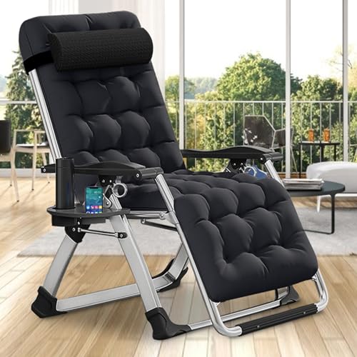 DoCred Comfy Folding Recliner Chair - Bedroom & Living Room, Patio Lounge Chair with Removable Cushion for Indoor Outdoor - color: Black