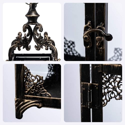 Candle Lantern Decorative Indoor & Outdoor, Large Vintage Metal Hanging/Tabletop Lanterns for Patio, Front Porch, Rustic Home Decor, Candle Holders for Christmas Decorations (Bronze) - color: Black / 16'' / 1 Pc