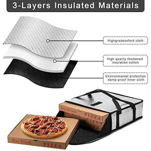 Pizza Bags for Delivery 20" X 20" X 5" - Moisture-Free, Professional Thermal Pizza Warmer, Heavy-Duty Food Carrier, Suitable for Restaurants,Picnic Uber Eats & Door Dash（ Silver） - color: Silver, size: 20" x 20" x 5"