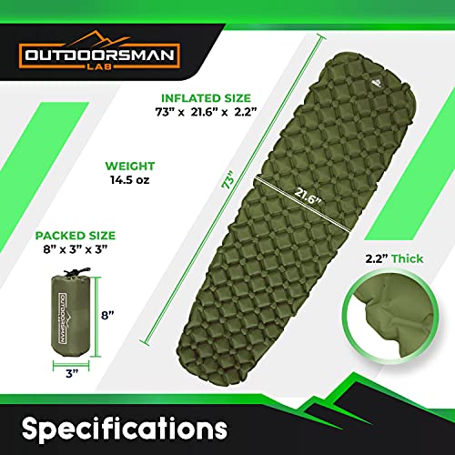 Sleeping Pad for Camping - Patented Camp Mat, Ultralight - Best Compact Inflatable Air Mattress for Adults & Kids - Lightweight Hiking, Backpacking, Outdoor & Travel Gear - color: Green